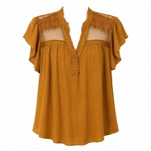 Perch by Blu Pepper XXL Mustard Embroidered Lace Flutter Sleeve Boho Tunic Top